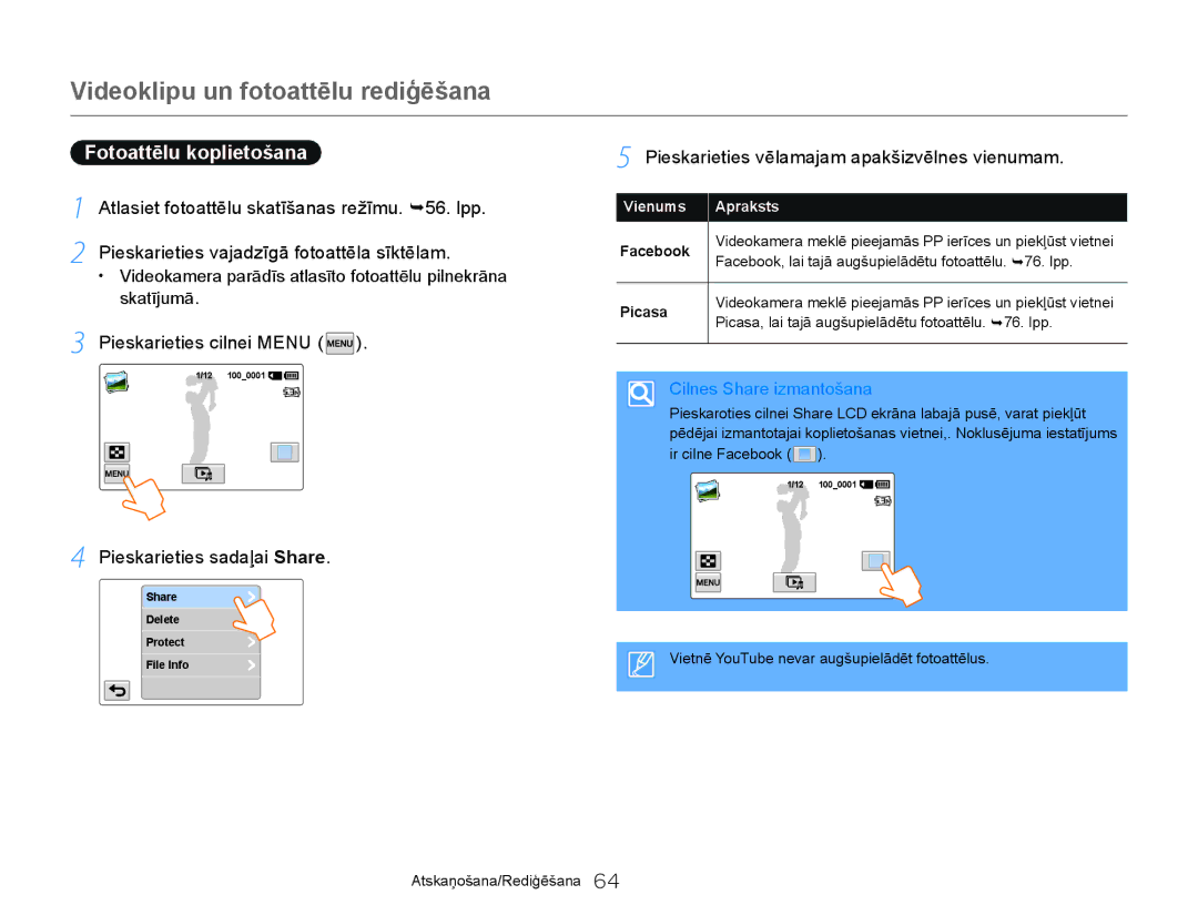 Samsung HMX-Q20BP/EDC manual Videoklipu un fotoattēlu rediģēšana, Fotoattēlu koplietošana, Picasa 