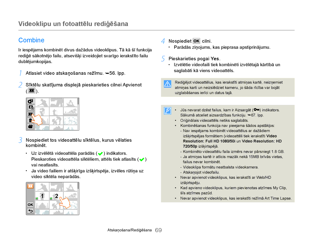 Samsung HMX-Q20BP/EDC manual Combine, Nospiediet cilni 