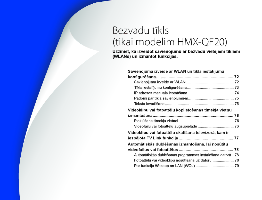 Samsung HMX-Q20BP/EDC manual Bezvadu tīkls Tikai modelim HMX-QF20, Savienojuma izveide ar Wlan un tīkla iestatījumu 