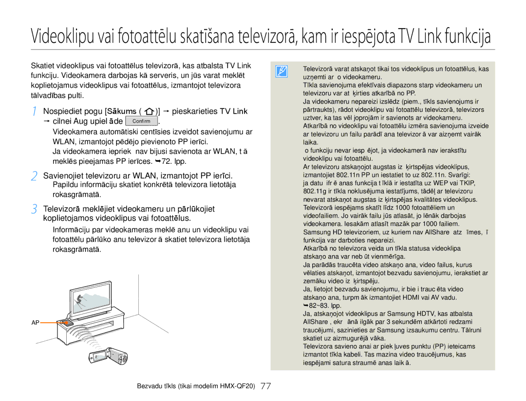 Samsung HMX-Q20BP/EDC manual Savienojiet televizoru ar WLAN, izmantojot PP ierīci 