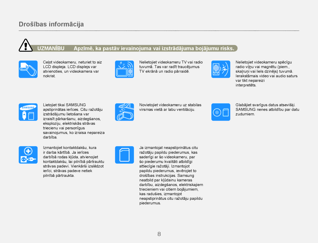 Samsung HMX-Q20BP/EDC manual Drošības informācija 