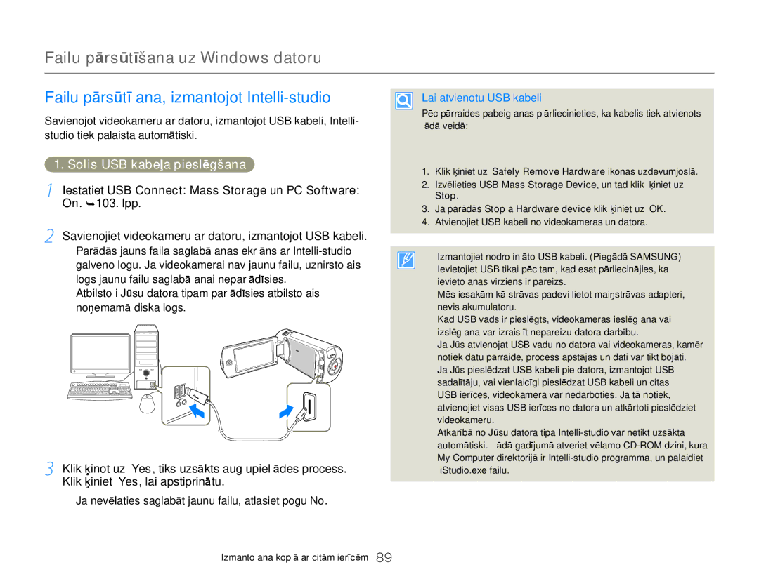 Samsung HMX-Q20BP/EDC manual Failu pārsūtīšana uz Windows datoru, Failu pārsūtīšana, izmantojot Intelli-studio 