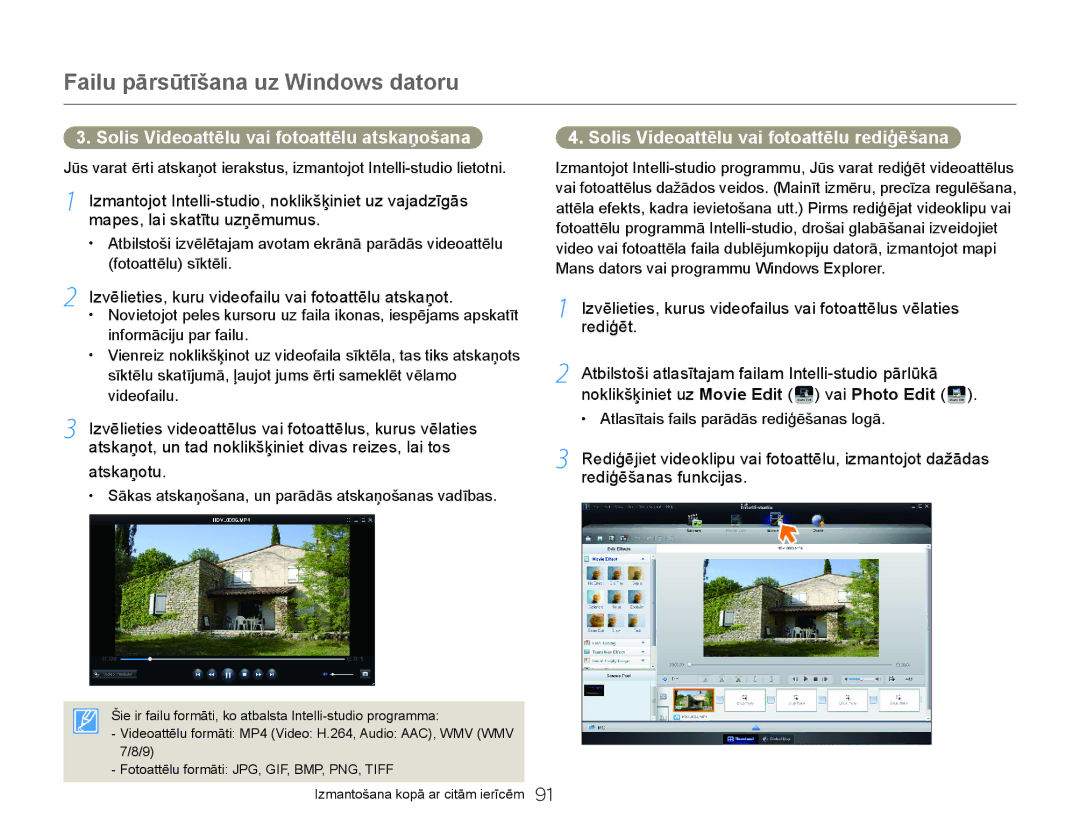 Samsung HMX-Q20BP/EDC manual Solis Videoattēlu vai fotoattēlu atskaņošana, Solis Videoattēlu vai fotoattēlu rediģēšana 