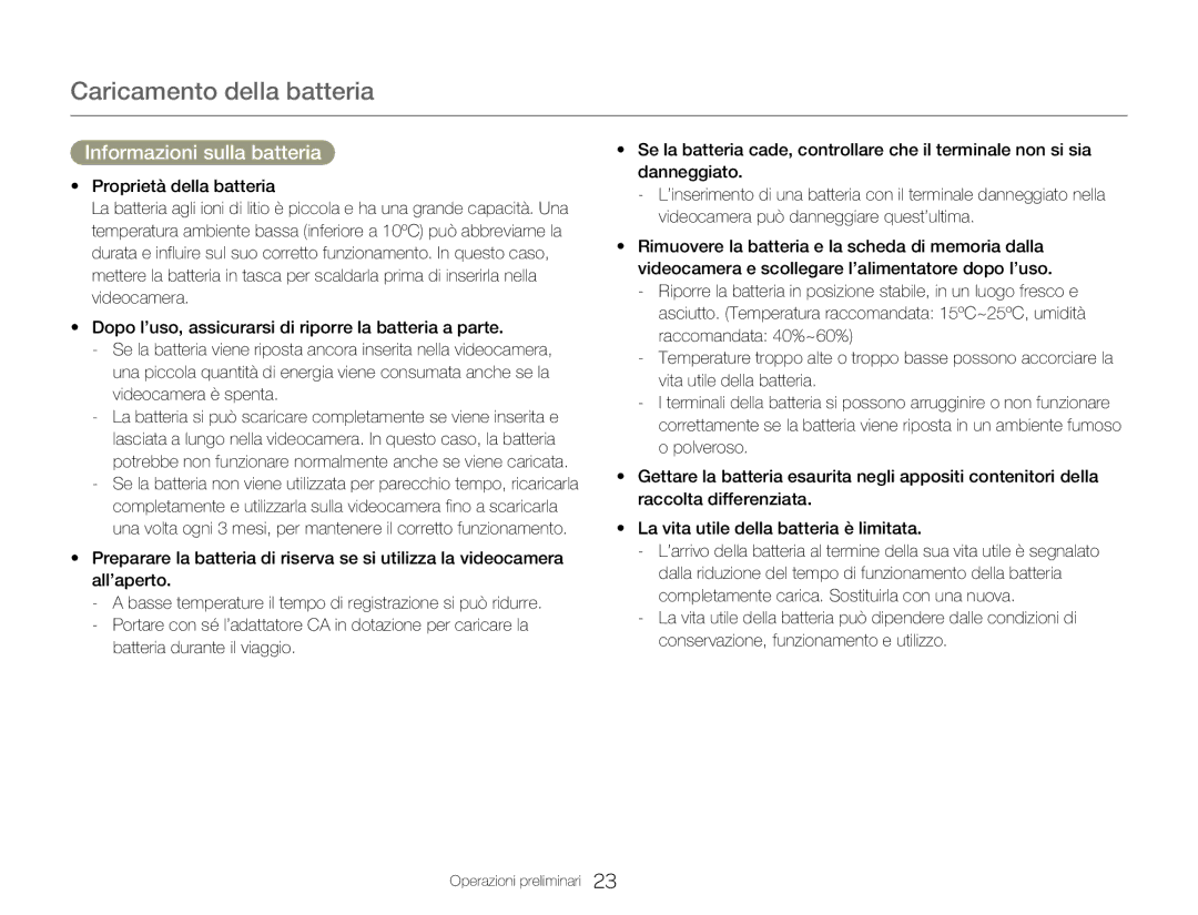 Samsung HMX-Q20BP/MEA, HMX-QF20BP/EDC, HMX-Q20BP/EDC manual Informazioni sulla batteria 