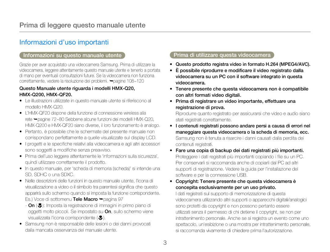 Samsung HMX-QF20BP/EDC, HMX-Q20BP/EDC, HMX-Q20BP/MEA Prima di leggere questo manuale utente, Informazioni d’uso importanti 