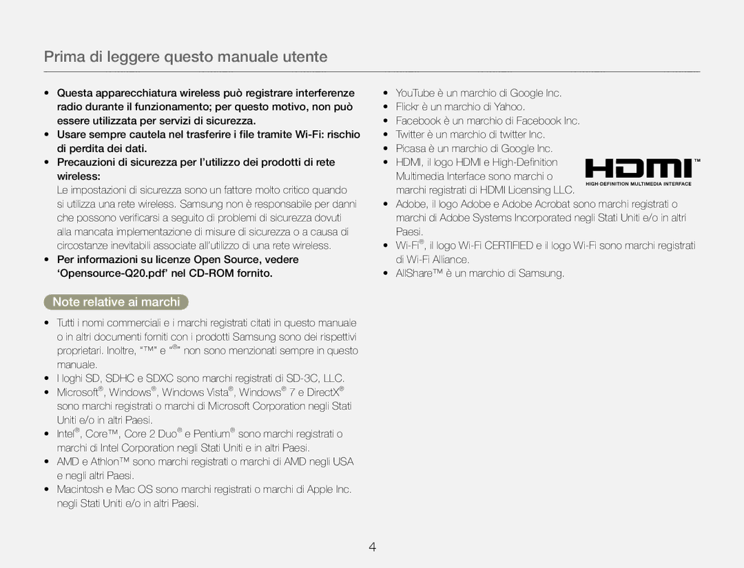 Samsung HMX-Q20BP/EDC, HMX-QF20BP/EDC, HMX-Q20BP/MEA Prima di leggere questo manuale utente 