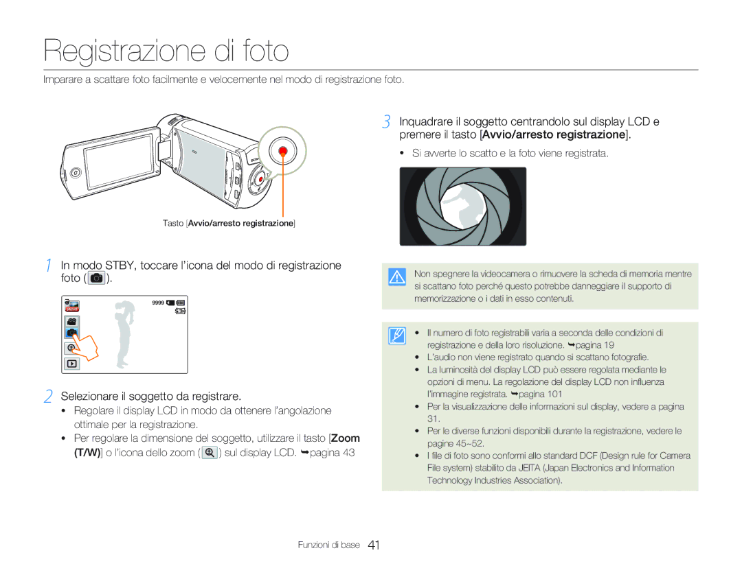 Samsung HMX-Q20BP/MEA, HMX-QF20BP/EDC Registrazione di foto, Modo STBY, toccare l’icona del modo di registrazione Foto 