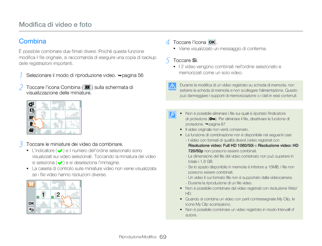 Samsung HMX-QF20BP/EDC, HMX-Q20BP/EDC, HMX-Q20BP/MEA manual Combina, Toccare l’icona 