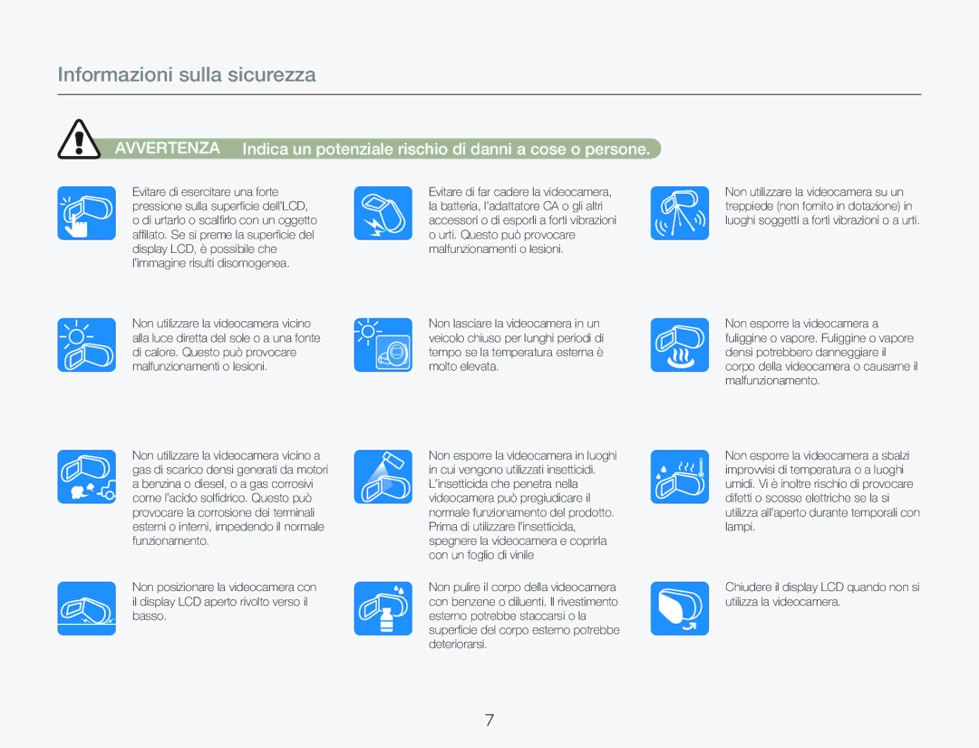 Samsung HMX-Q20BP/EDC, HMX-QF20BP/EDC, HMX-Q20BP/MEA manual Informazioni sulla sicurezza 