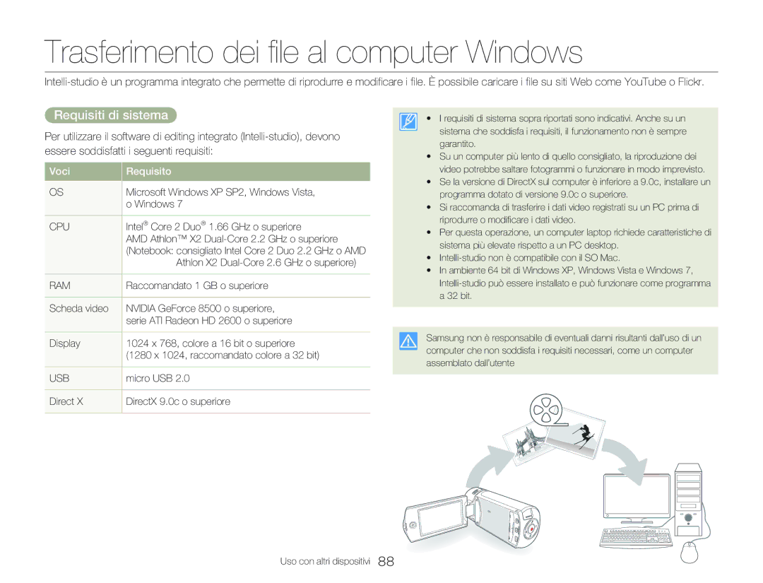 Samsung HMX-Q20BP/EDC, HMX-QF20BP/EDC, HMX-Q20BP/MEA manual Trasferimento dei file al computer Windows, Requisiti di sistema 