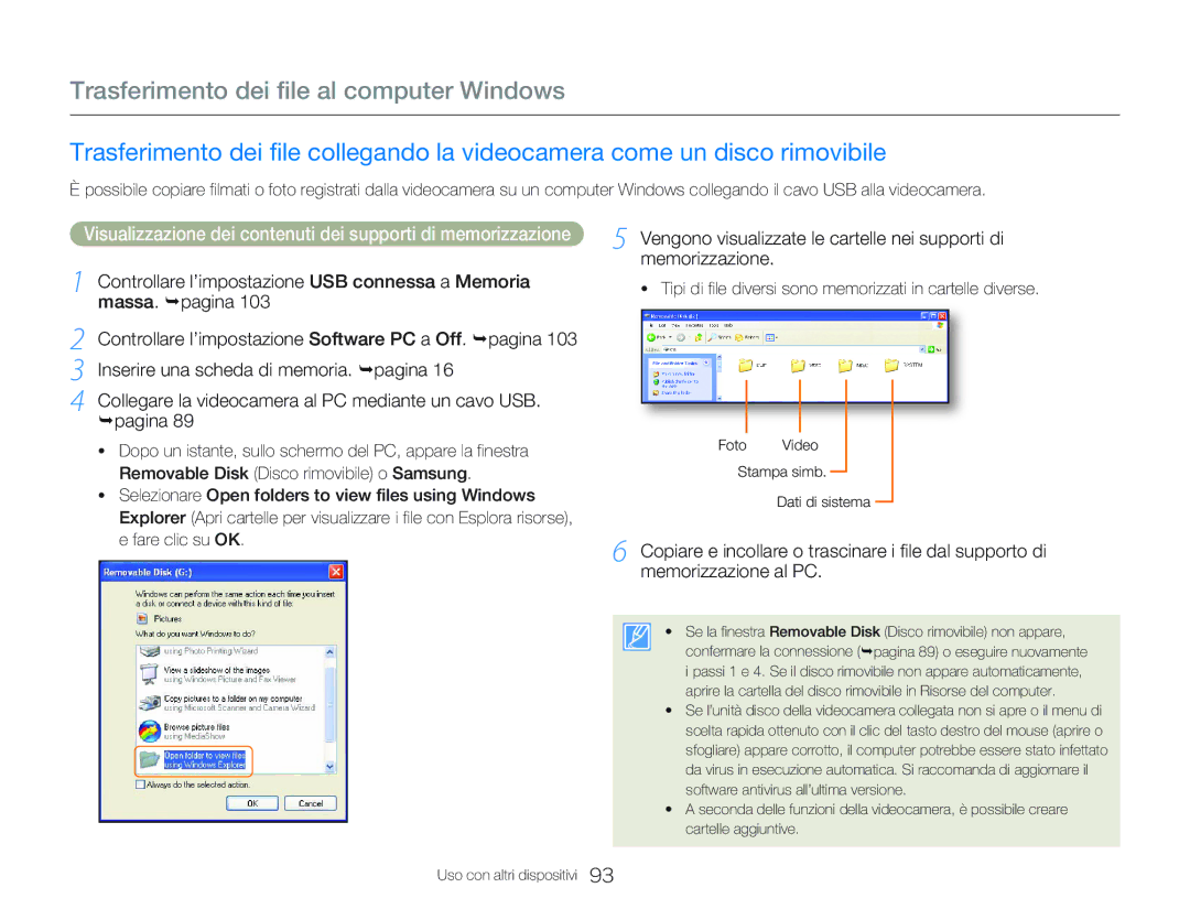 Samsung HMX-QF20BP/EDC, HMX-Q20BP/EDC, HMX-Q20BP/MEA manual Tipi di file diversi sono memorizzati in cartelle diverse 