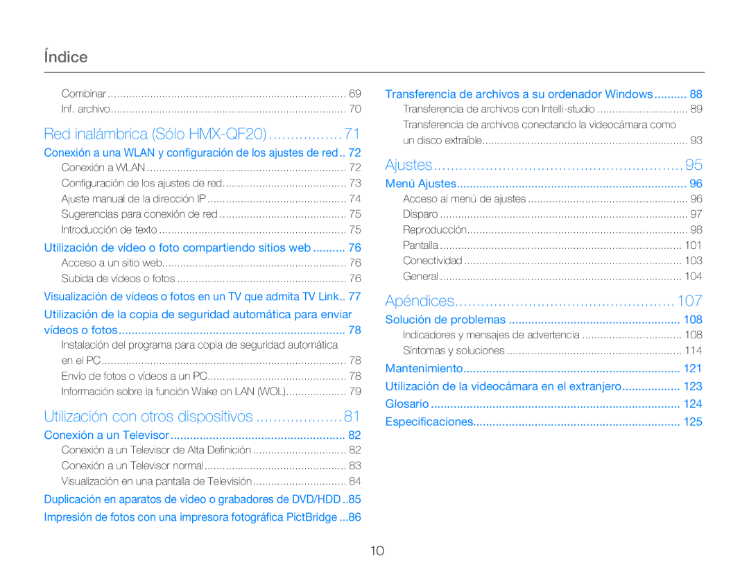 Samsung HMX-QF20BP/EDC, HMX-Q20BP/EDC manual Índice, 107 