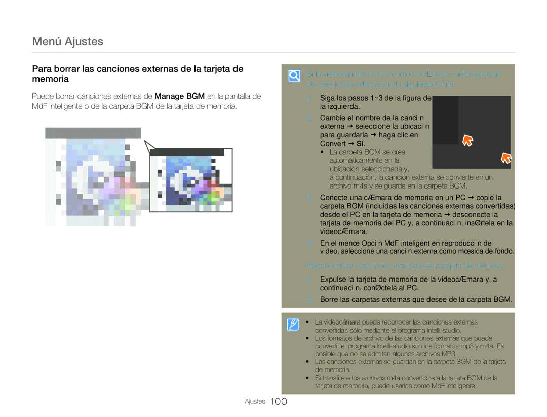 Samsung HMX-QF20BP/EDC, HMX-Q20BP/EDC manual Para borrar las canciones externas de la tarjeta de memoria 