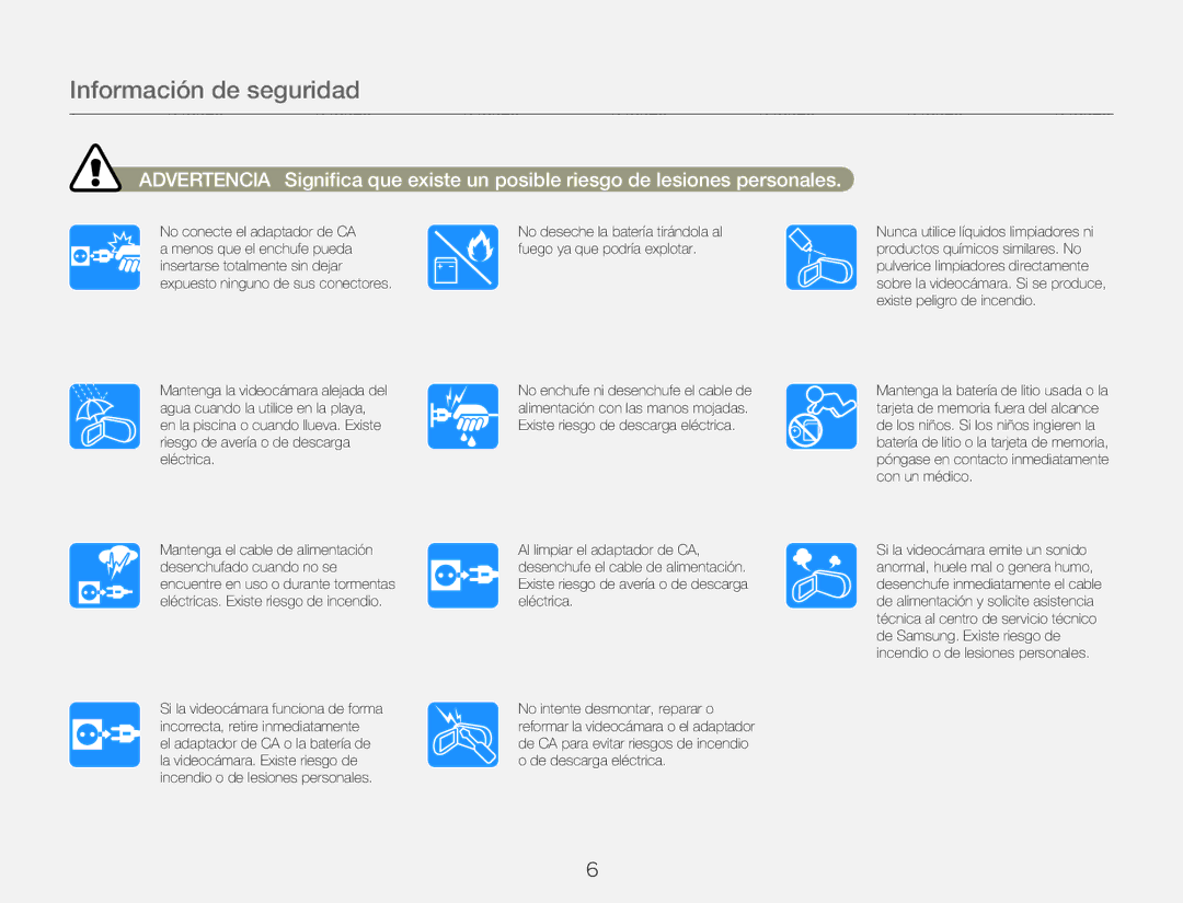 Samsung HMX-QF20BP/EDC, HMX-Q20BP/EDC manual Información de seguridad 