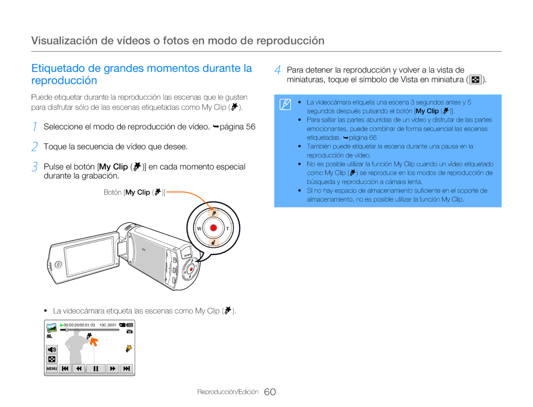 Samsung HMX-QF20BP/EDC, HMX-Q20BP/EDC manual Etiquetado de grandes momentos durante la, Reproducción, Durante la grabación 