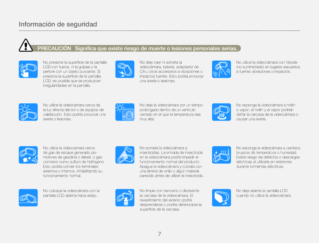 Samsung HMX-Q20BP/EDC, HMX-QF20BP/EDC manual Información de seguridad 