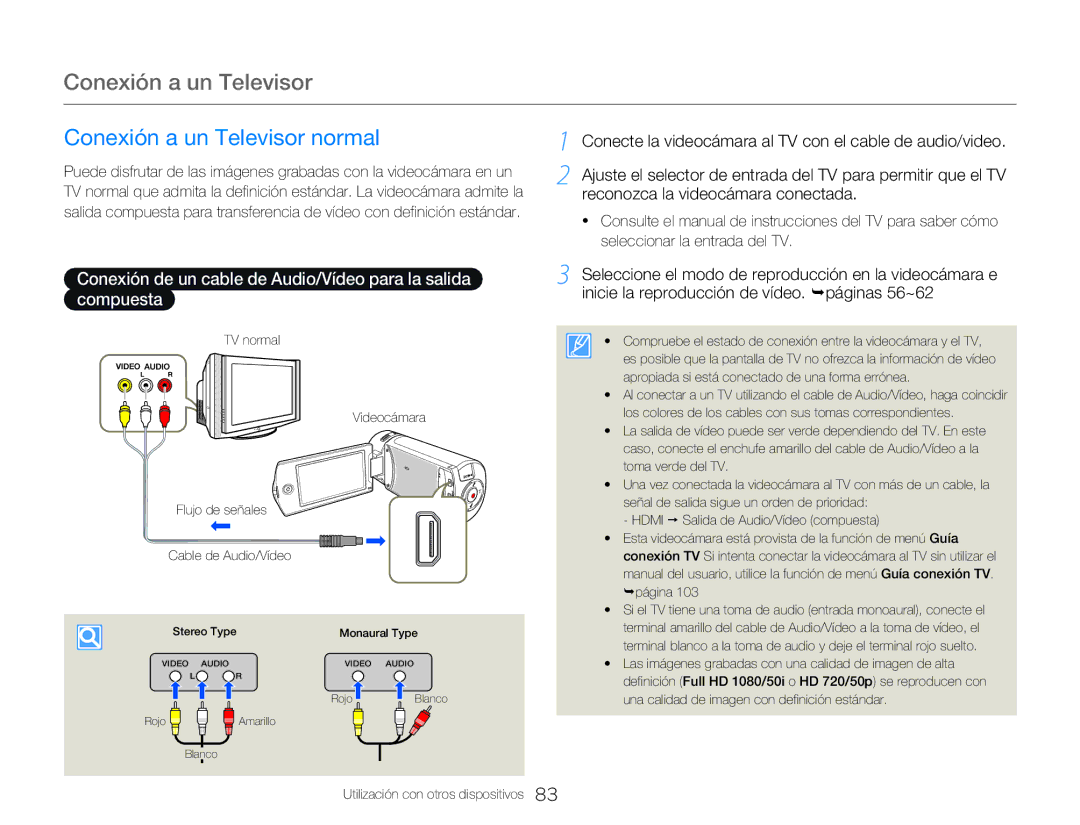 Samsung HMX-Q20BP/EDC, HMX-QF20BP/EDC manual Conexión a un Televisor normal 