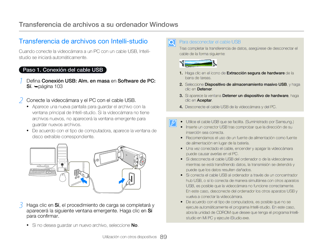 Samsung HMX-Q20BP/EDC manual Transferencia de archivos a su ordenador Windows, Transferencia de archivos con Intelli-studio 