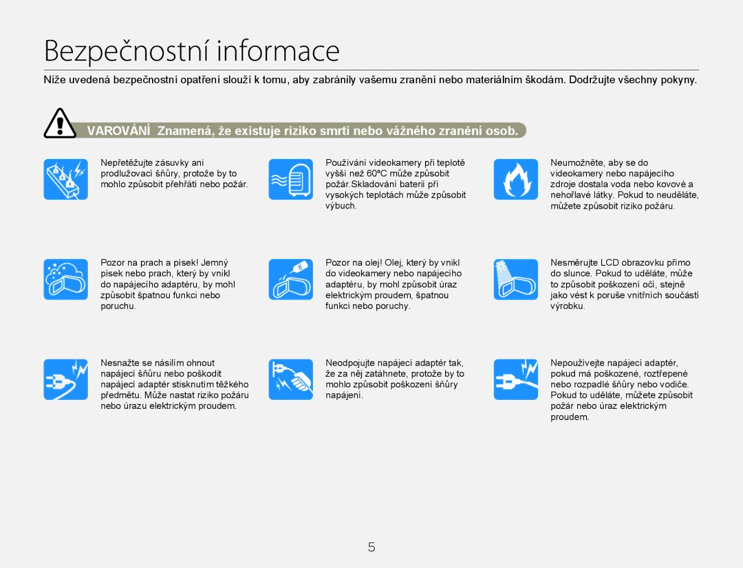 Samsung HMX-Q20BP/EDC, HMX-QF20BP/EDC manual Bezpečnostní informace 