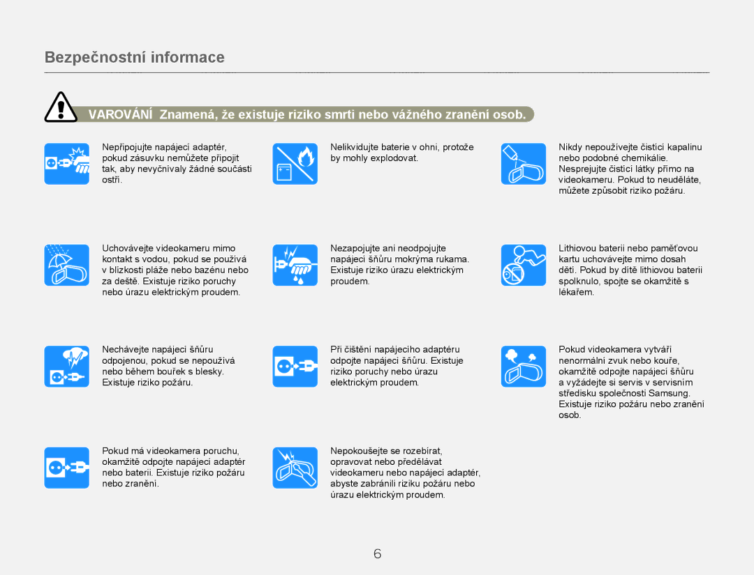 Samsung HMX-QF20BP/EDC, HMX-Q20BP/EDC manual Bezpečnostní informace 