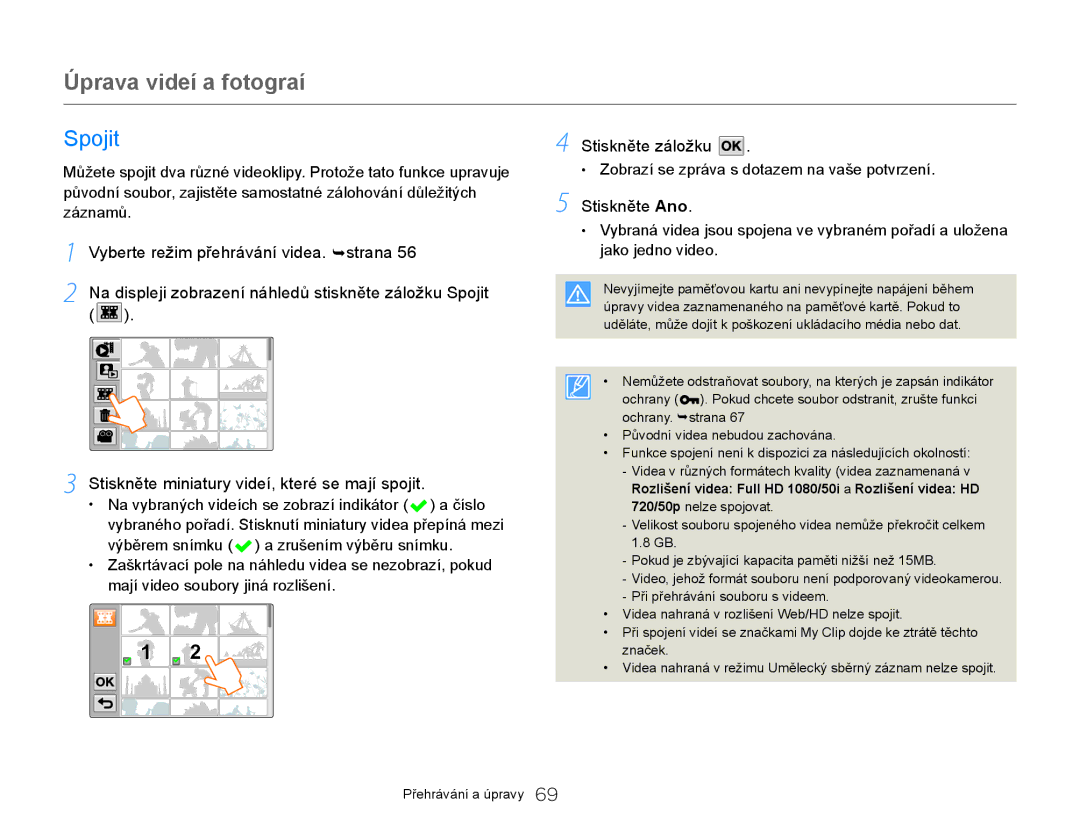 Samsung HMX-Q20BP/EDC, HMX-QF20BP/EDC manual Spojit, Stiskněte záložku 