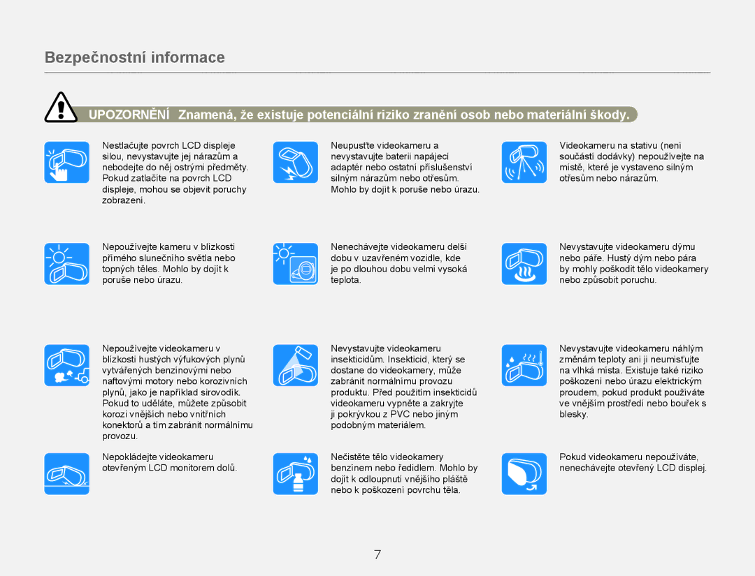 Samsung HMX-Q20BP/EDC, HMX-QF20BP/EDC manual Bezpečnostní informace 