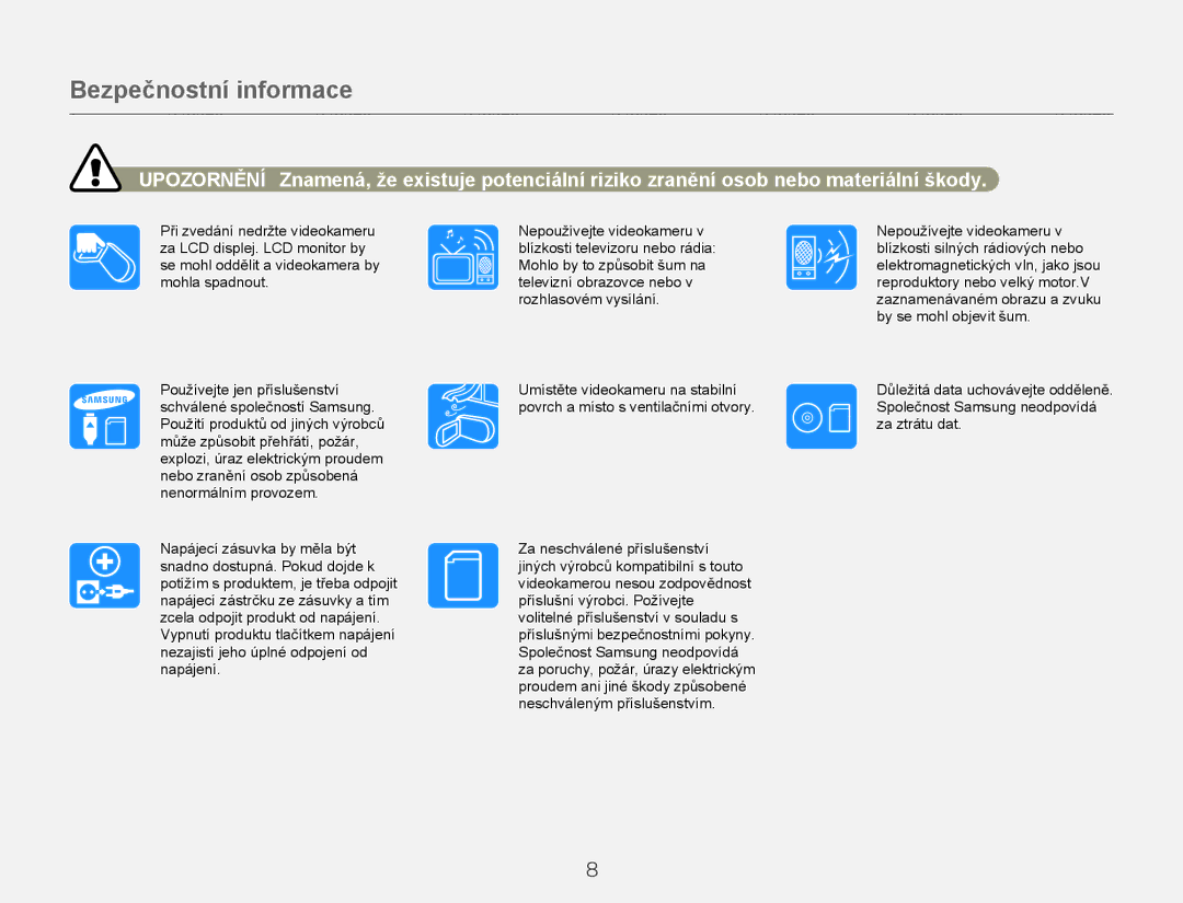 Samsung HMX-QF20BP/EDC, HMX-Q20BP/EDC manual Bezpečnostní informace 