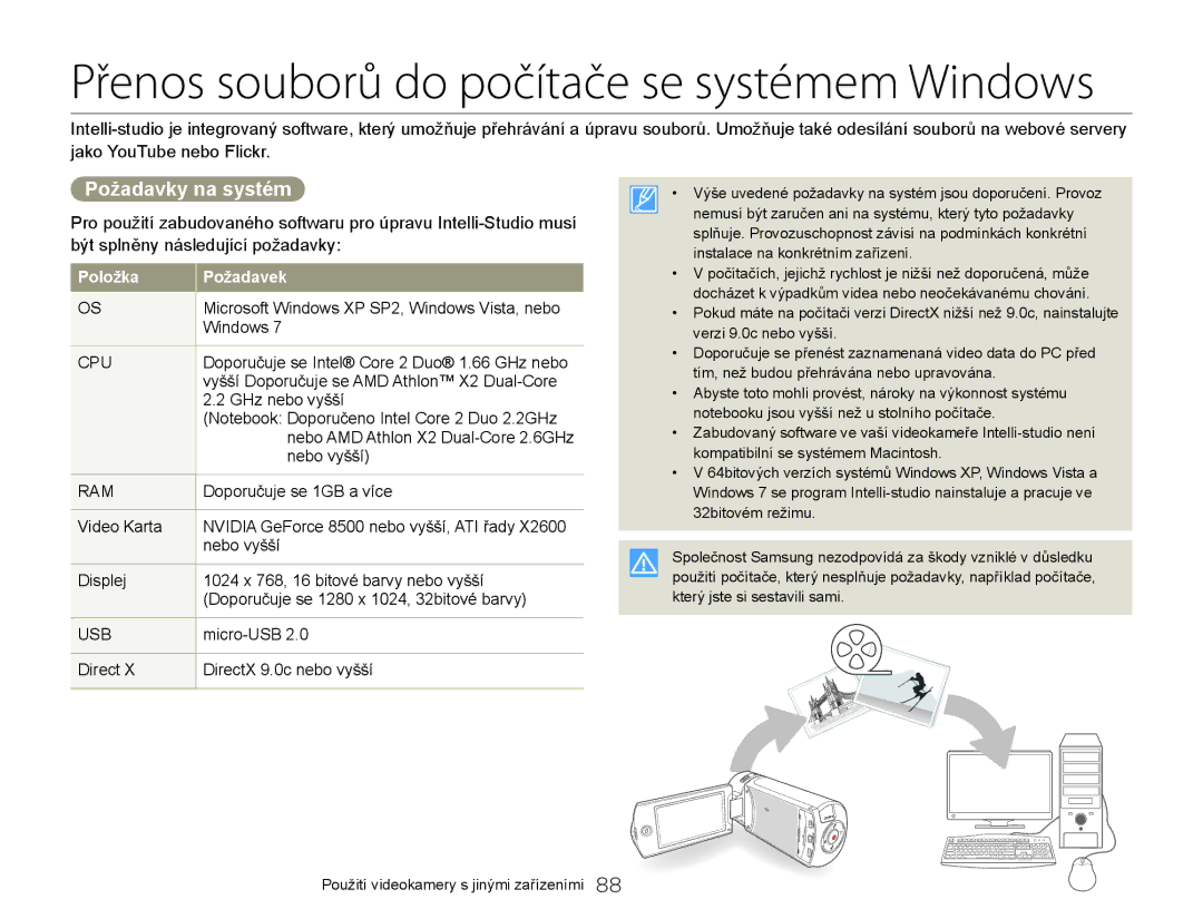 Samsung HMX-QF20BP/EDC, HMX-Q20BP/EDC manual Požadavky na systém 