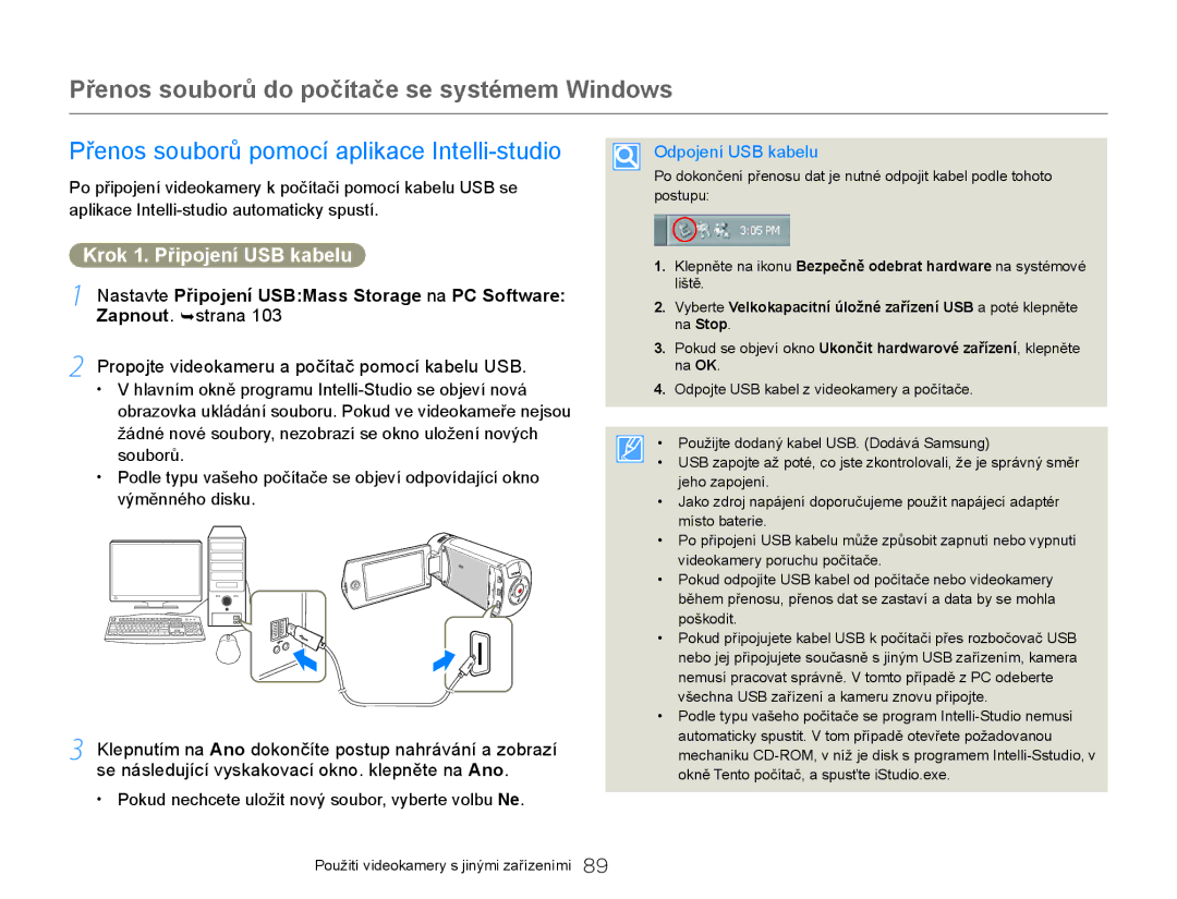 Samsung HMX-Q20BP/EDC manual Přenos souborů do počítače se systémem Windows, Přenos souborů pomocí aplikace Intelli-studio 