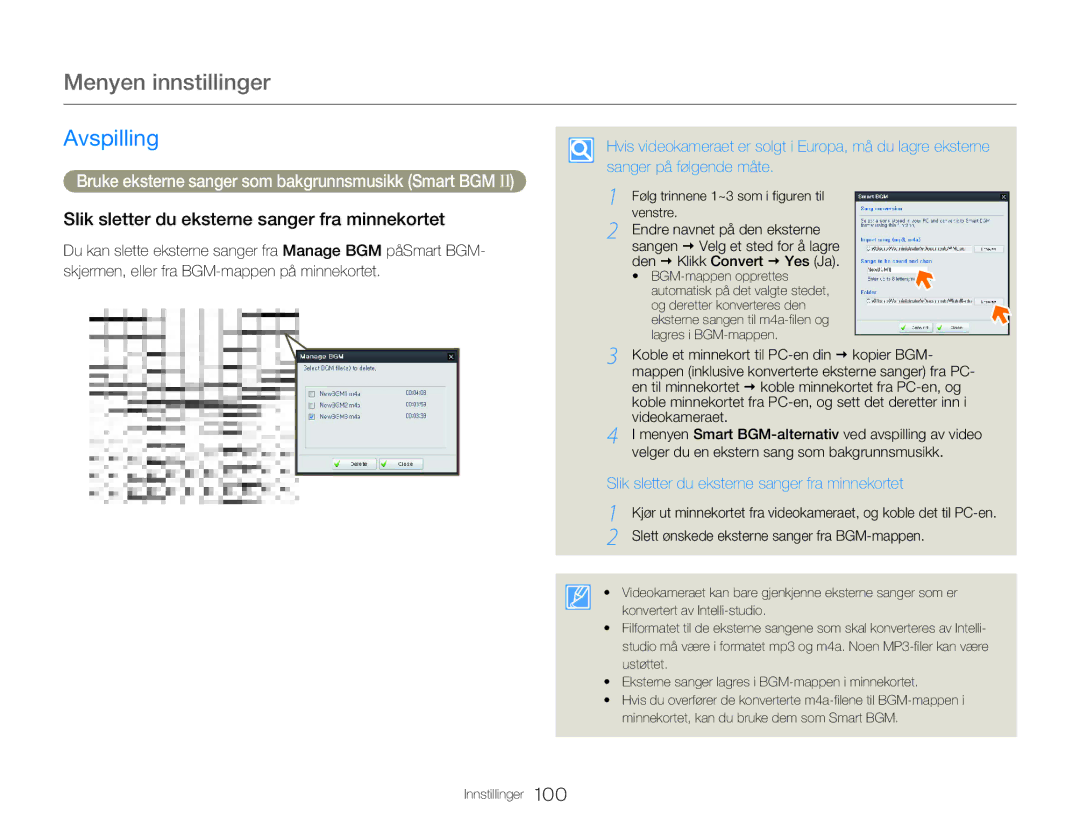 Samsung HMX-QF20BP/EDC manual Slik sletter du eksterne sanger fra minnekortet, Venstre.Endre navnet på den eksterne 