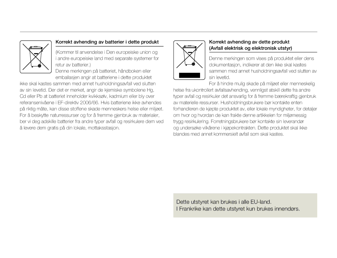 Samsung HMX-Q20BP/EDC, HMX-QF20BP/EDC manual Korrekt avhending av batterier i dette produkt, Retur av batterier 