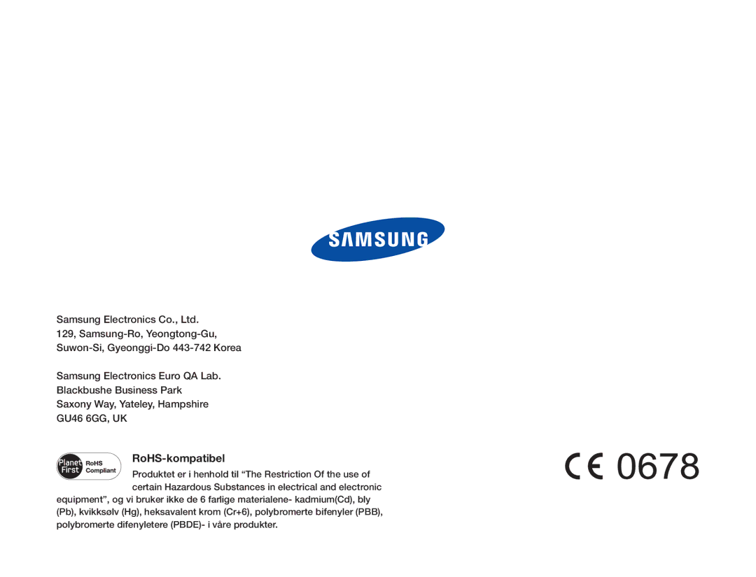 Samsung HMX-QF20BP/EDC, HMX-Q20BP/EDC manual RoHS-kompatibel 