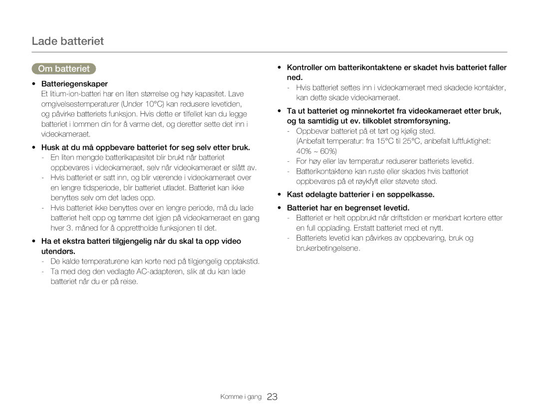 Samsung HMX-Q20BP/EDC, HMX-QF20BP/EDC manual Om batteriet 