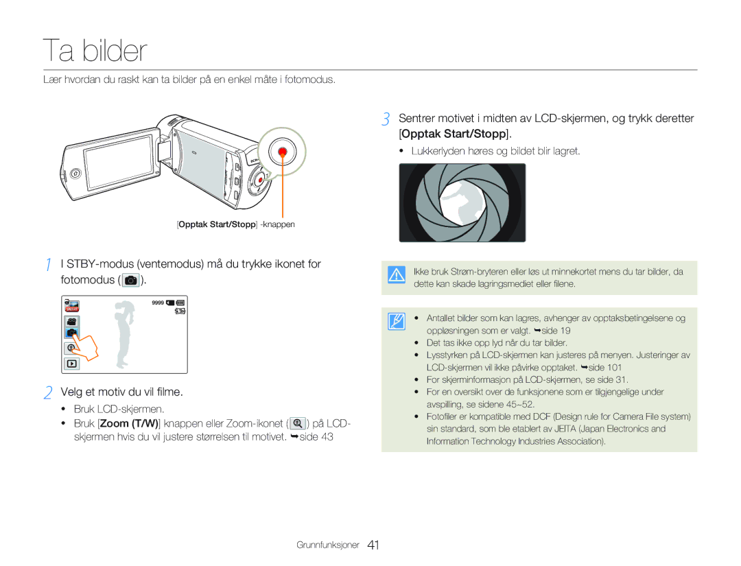 Samsung HMX-Q20BP/EDC, HMX-QF20BP/EDC manual Ta bilder, STBY-modus ventemodus må du trykke ikonet for Fotomodus 