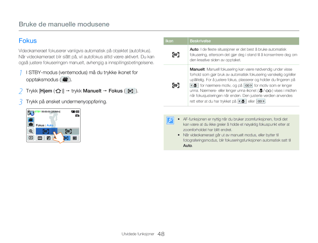 Samsung HMX-QF20BP/EDC, HMX-Q20BP/EDC manual Fokus 