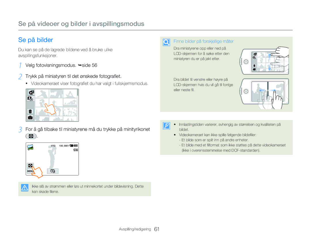 Samsung HMX-Q20BP/EDC, HMX-QF20BP/EDC manual Se på bilder, Finne bilder på forskjellige måter 