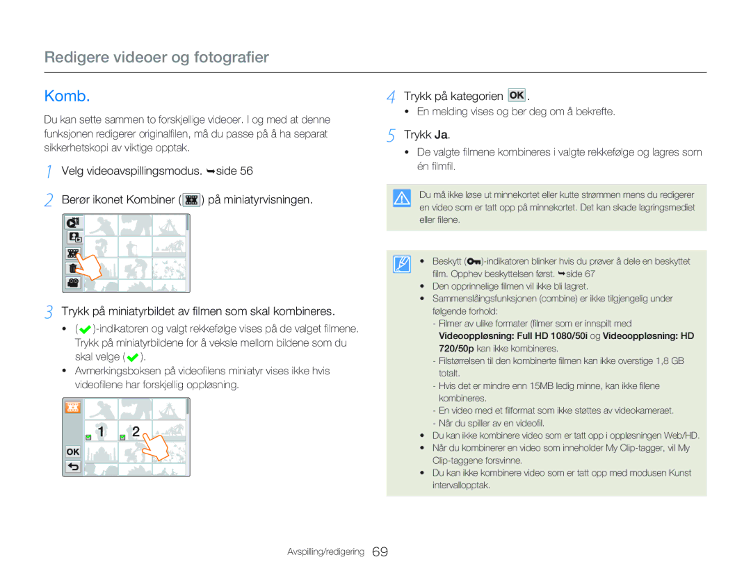 Samsung HMX-Q20BP/EDC, HMX-QF20BP/EDC manual Komb, Trykk på kategorien 