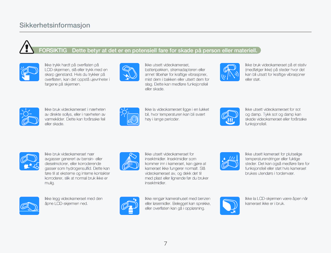 Samsung HMX-Q20BP/EDC, HMX-QF20BP/EDC manual Sikkerhetsinformasjon 