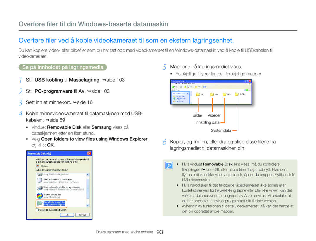 Samsung HMX-Q20BP/EDC manual Se på innholdet på lagringsmedia, Kopier, og lim inn, eller dra og slipp disse filene fra 