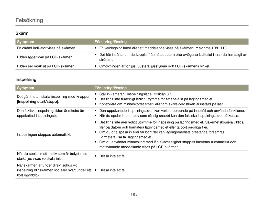 Samsung HMX-Q20BP/EDC Strömmen, Ställ in kameran i inspelningsläge. sidan, Uppskattad inspelningstid, Det är inte ett fel 