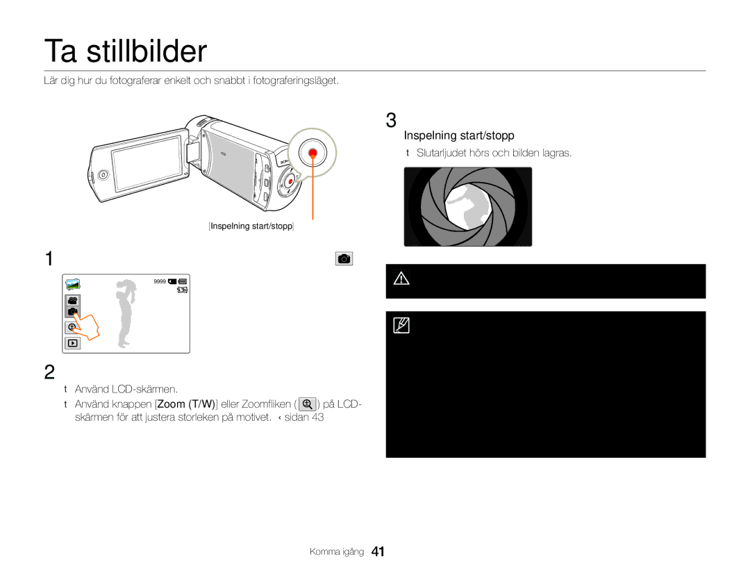 Samsung HMX-Q20BP/EDC, HMX-QF20BP/EDC manual Ta stillbilder, STBY-läge trycker du på fliken för fotograferingsläge 