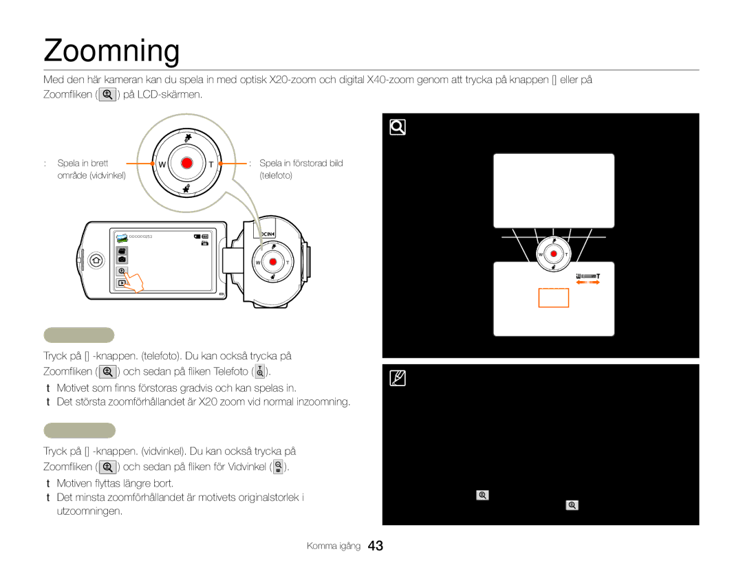 Samsung HMX-Q20BP/EDC, HMX-QF20BP/EDC manual Zoomning, Zooma ut, Exempel på zooma in/ut 