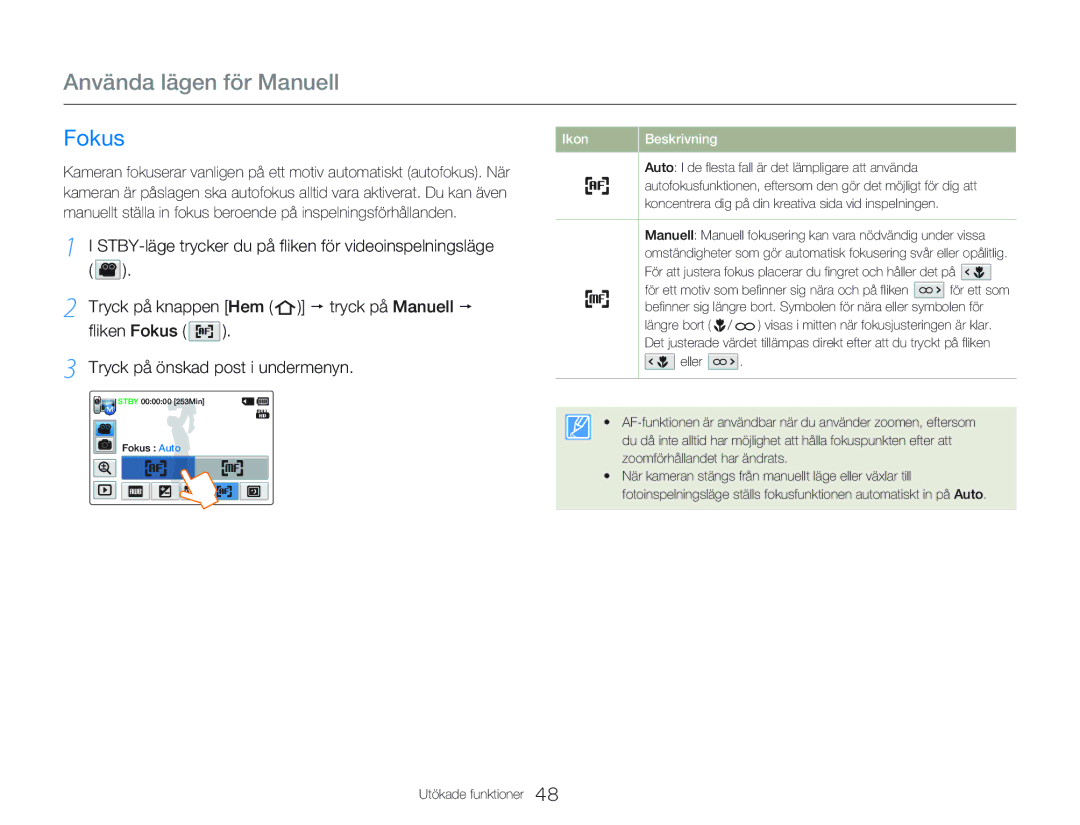 Samsung HMX-QF20BP/EDC, HMX-Q20BP/EDC manual Fokus 