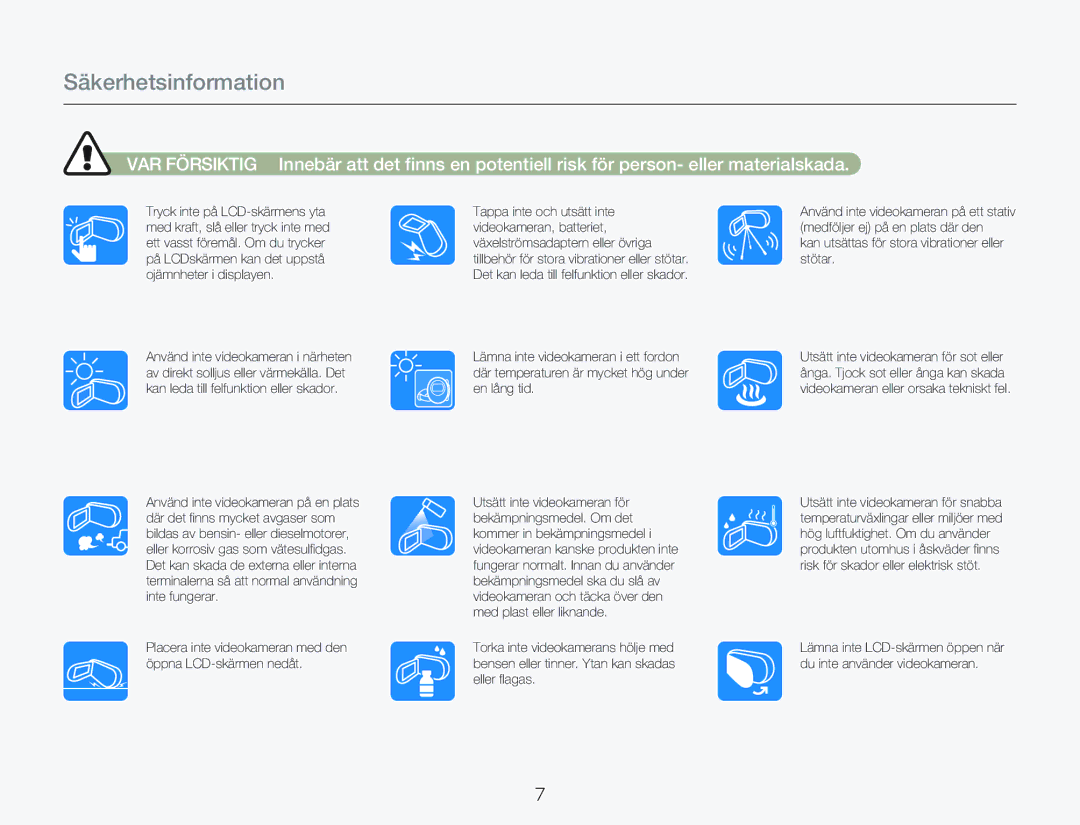 Samsung HMX-Q20BP/EDC, HMX-QF20BP/EDC manual Säkerhetsinformation 