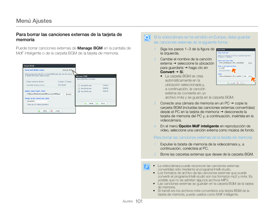 Samsung HMX-QF30WP/EDC, HMX-QF30BP/EDC, HMX-QF30BP/XIL manual Para borrar las canciones externas de la tarjeta de memoria 