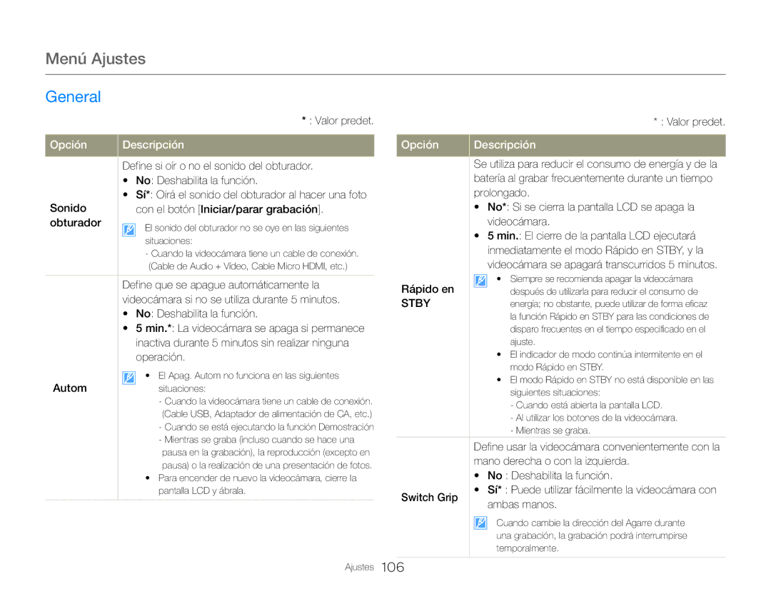 Samsung HMX-QF30BP/XIL manual Sonido Con el botón Iniciar/parar grabación Obturador, Autom, Rápido en, Ambas manos 