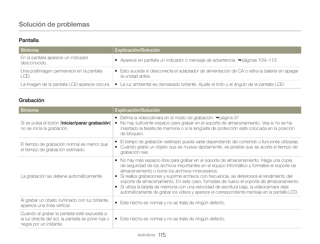 Samsung HMX-QF30WP/XIL manual La unidad antes, De bloqueo, El tiempo de grabación normal es menor que, Grabación real 