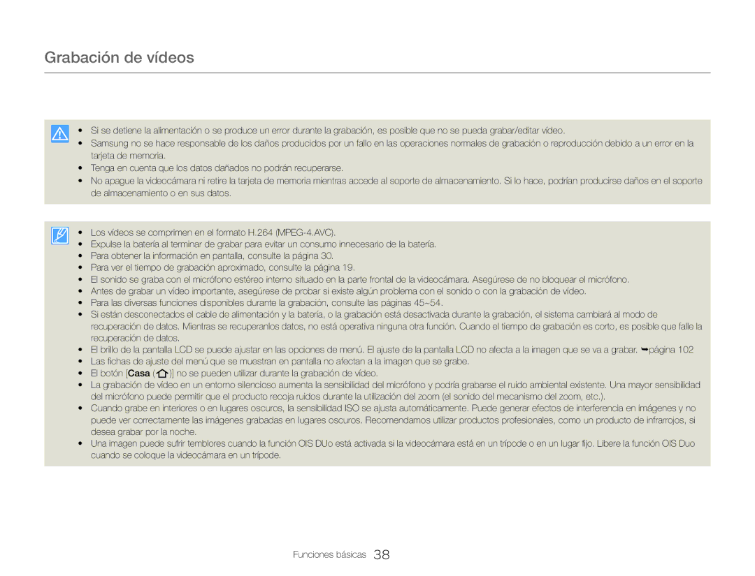 Samsung HMX-QF30BP/XIL, HMX-QF30BP/EDC, HMX-QF30WP/EDC, HMX-QF30WP/XIL manual Grabación de vídeos 