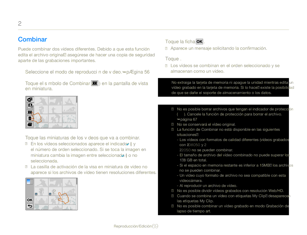 Samsung HMX-QF30WP/EDC, HMX-QF30BP/EDC, HMX-QF30BP/XIL, HMX-QF30WP/XIL manual Combinar, Toque la ficha 