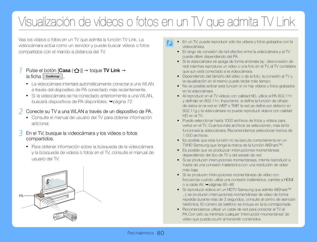 Samsung HMX-QF30BP/EDC, HMX-QF30WP/EDC, HMX-QF30BP/XIL manual Pulse el botón Casa p toque TV Link p La ficha Confirmar 